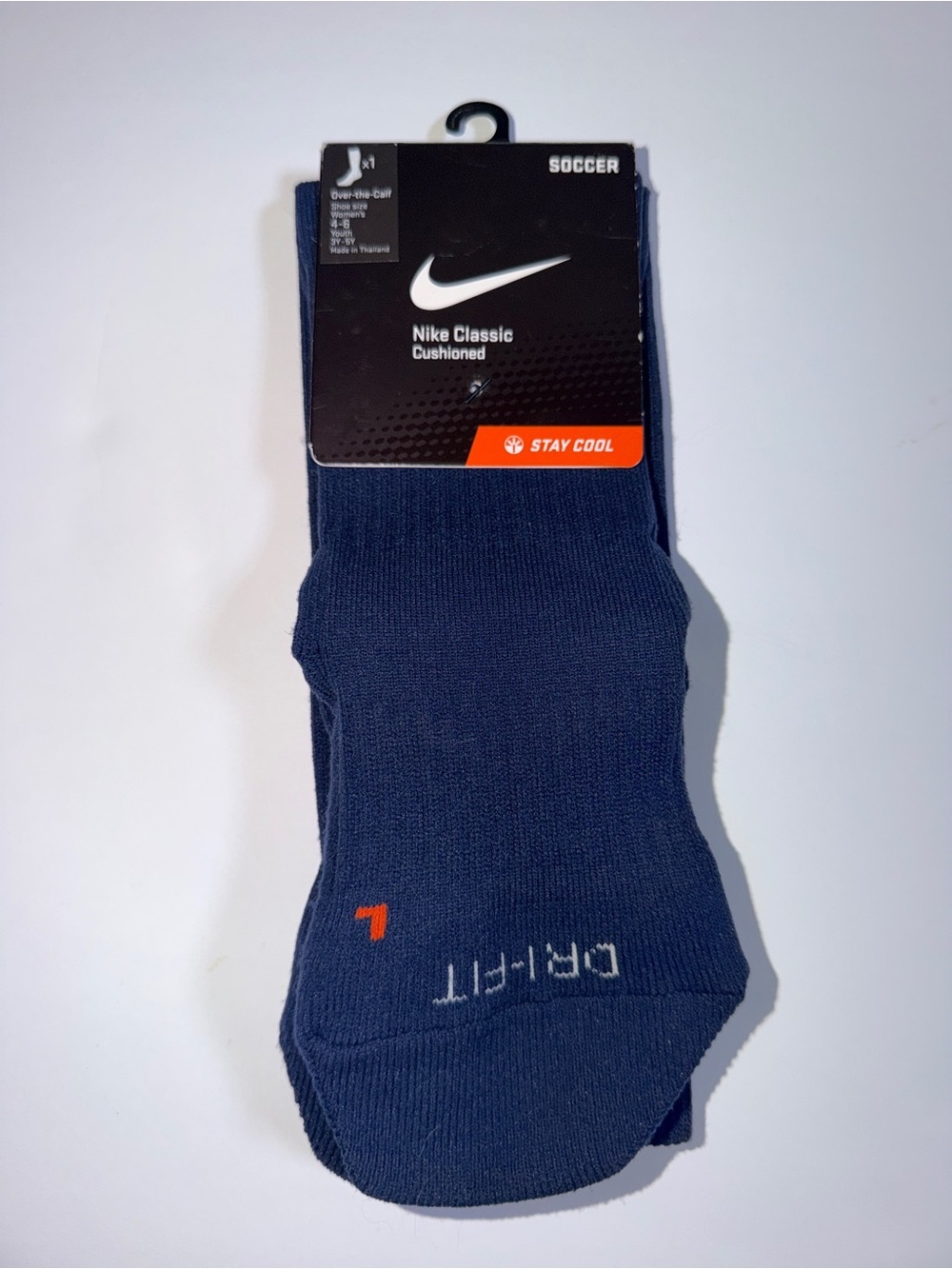 Nike Men's Cushioned Athletic Socks - Navy with Small Orange Accent